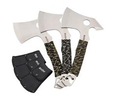 GVDV 3 Pezzi Full Tang Ascia Set in Acciaio con Guaine Protettive in Nylon e Apribottiglie, Maniglia Antiscivolo a 3 colori