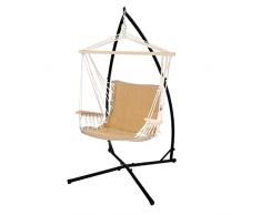 ECD Germany Sedia Sospesa Poltrona Pensile Cotone Terra Cotta e Braccioli di Legno Amaca con Supporto Telaio 208 cm Struttura in Metallo Carico Max. 120 kg Sedia a Dondolo da Giardino Balcone Terrazza