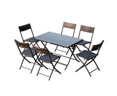 Outsunny Set Tavolo e Sedie da Giardino 7pz Tavolo da Giardino con 6 Sedie Pieghevoli Mobili da Esterno Polyrattan