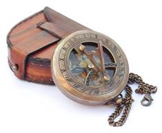 NEOVIVID Bussola a meridiana in ottone con cassa in pelle e catena, accessorio Steampunk, regalo unico per uomo, bellissimo regalo fatto a mano, orologio a meridiana, orologio da sole