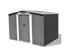 HOMIUSE 257x205x178 cm Capanno per Attrezzi Capanno da Giardino Capannone per Esterno Casetta da Giardino Capanna Casetta per Esterni Armadietto da Esterno Grigio in Metallo