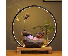WANJIAJIA Fontana Zen da Interno Decorative con Anello Luminoso et Lncenso di Riflusso et Nebulizzatore Artigianato Decorativo in Ceramica per Casa Ufficio Camera da Letto,D
