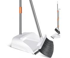 Masthome Set Scopa e Paletta, Set di Paletta e Spazzola con Manico Lungo con 130 CM Maniglia Estensibile per Esterni, Interni, Giardino, Lobby Spazzare, Bianco& Arancione
