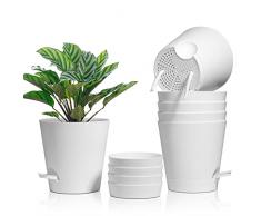 T4U 16.5cm Vasi per Piante Autoirriganti Set di 6, Vasi da Esterno Plastica Rotonda, Vasi Decorativi Interno Moderni con Sottovasi per Casa e Ufficio, Bianco