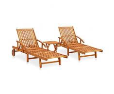 Tidyard Set Mobili da Giardino Relax 2 Sedie a Sdraio e Tavolino in Legno Massello di Acacia,Lettino Prendisole Reclinabile con Rotelle perper Campeggio Spiaggia Mare Piscina Giardino Esterno