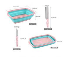 SHOW-WF Gadget da Cucina Multifunzione 3 in 1, Tagliere Pieghevole, Cestello di Scarico, Trinciapaglia E Grattugia Affettatrice di Verdure, con 5 Lame Intercambiabili,Green