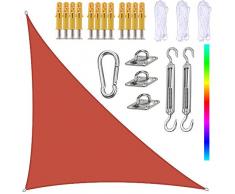 FYJHRR 3X3X4.3 M Cool Area Triangolo Vela Ombreggiante Tenda Parasole Sun Shade Verande Hdpe Impermeabile Protezione Raggi UV per Esterni Giardino con Kit di Inossidabile Fissaggio/Corda/Rosso