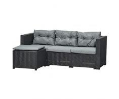 Outsunny Set Mobili da Giardino in Rattan PE Divano 3 Posti e Poggiapiedi/Tavolino, Cuscini Sfoderabili, Nero Grigio