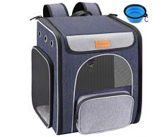 morpilot Zaino Gatto, Zaino Trasportino Pieghevole per Gatti e Cani Taglia Piccola per Campeggio Viaggio, Zaino Cane Traspirante con Guinzaglio di Sicurezza Interno + Ciotola per Cani Pieghevole
