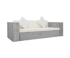Gecheer Divano a 3 Posti con Cuscini, Divano da Esterno 3 Posti, Divano da Giardino in Rattan con Cuscino, Poltrona da Giardino in Rattan Naturale Grigio, Colore Cucino: Bianco Crema