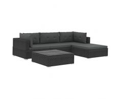 Festnight 5 pz Set Divani da Giardino 3 Posti in Polyrattan Nero con Penisola e Tavolino,Set Divani da Esterno in Rattan,Divano Angolare da Giardino Esterno,Salotto da Giardino Esterno Rattan