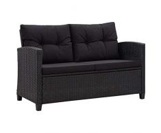 vidaXL Divano da Giardino a 2 Posti con Cuscini Divanetto con Imbottitura Salottino da Esterni Mobili per Patio Nero 124 cm in Polyrattan
