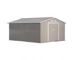 Outsunny Casetta da Giardino con Doppie Porte Scorrevoli e Tetto Inclinato, Capanno da Giardino in Acciaio e PP, 3.4x4x2m, Grigio