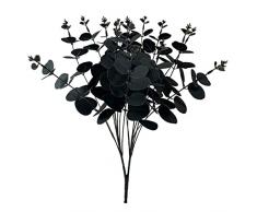 HUAJIA 1 Ramo Simulazione Cespuglio Fresco Mantenere Realistico 4 Forked Squisito Eucalipto Fogliame Stelo Uso Domestico Nero