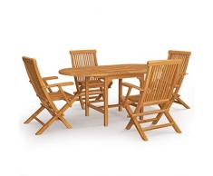 Festnight 5pz Set da Pranzo da Giardino, Tavolo da Giardino con Sedie, Tavolo da Giardino Allungabile in Legno Massello di Teak
