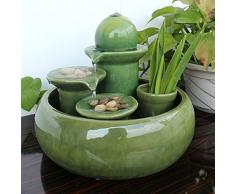 PZON Fontana da Tavolo in Ceramica/Fontana a Cascata Fengshui Smalto Zen Scrivania Decorazione 3 Livelli Piccolo Serbatoio per Pesci per Ufficio Domestico (Color : Green)