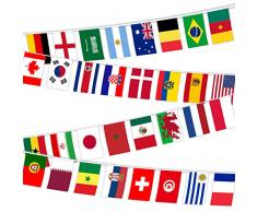 Bandiera della Coppa del Mondo di Calcio 2022 Bandiere di Coppa del Mondo di Calcio 2022 Decorazioni 32 Squadre Bandiere Bandiere per Giardino Bar Calcio Festa Ristorante Decorazione 14x21cm, 10M