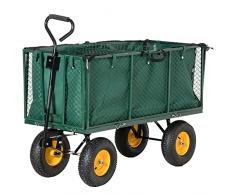 Outsunny Carrello da Giardino 342L con Maniglia Pareti Laterali Ribaltabili e 4 Ruote, 138x57x84cm, Verde