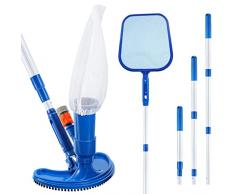 Auniq Set di aspirapolvere per Piscina con palo telescopico, 2 in 1 Aspiratori Portatili per Piscina per la Manutenzione della Piscina, per Piscina Spa Vasca idromassaggio per Foglie, Sabbia e Limo