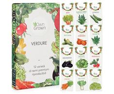 OwnGrown Sementi Orto - 12 Varietà Kit Semi di Ortaggi per Giardino, Balcone o Mini Serra - Semi da Piantare - Semi Biologici Orto Perfetto Regalo per Gli Amanti del Giardino