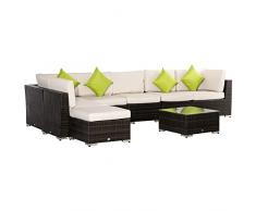 Outsunny Mobili da Giardino in Rattan e Alluminio Set 8 Pezzi, Salotto da Giardino Componibile con Divani e Tavolino da Esterno