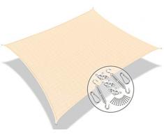 VOUNOT Tenda da Sole per Esterno, 3x5 m Vela Ombreggiante Rettangolare con Kit di Fissaggio, Tenda a Vela, Traspirante HDPE Protezione UV, per Giardino, Balcone, Terrazza, Avorio