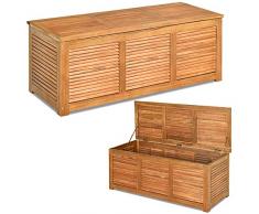 RELAX4LIFE Panca Baule in Legno di Acacia, Scatolone Rialzato a Doghe, Coperchio Ribaltabile con Maniglia ad Anello, Contenitore Portatutto da Interno Esterno, 120x45x45cm