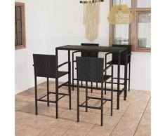 Leepesx Set da Bar da Giardino Set Tavolo e Sedie da Bar Alti da Giardino Set Tavolo e Sedie da Bar per Esterno Tavolo Bar Set da Bar da Giardino 5 pz in Polyrattan Nero BS