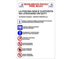 NEW CARTELLO SEGNALETICO - Regolamento piscina - Adesivo Extra Resistente, Pannello in Forex, Pannello In Alluminio (PANNELLO IN ALLUMINIO 30X42 cm)