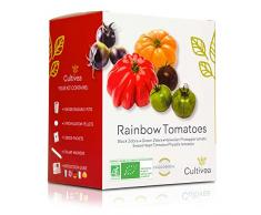 CULTIVEA® - Mini Kit Pronto a crescere Pomodori Colorati - 100% semi Bio - Giardinaggio, decorare e godere - Idea regalo (Nero zebra, Verde zebra, Pineaple hawaiano, Cuore di manzo, Physalis Ixocarpa)