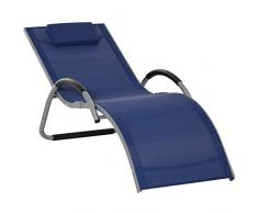 Outsunny Lettino Prendisole in Alluminio, Sedia Sdraio da Giardino in Texteline Blu con Poggiatesta Rimovibile 160x60x65cm