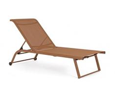 KLULK Lettino Prendisole In Alluminio Verniciato,Con ruote, Rivestito In Texilene, Schienale Reclinabile 4 Posizioni 70 x 182 x 34 cm Per Giardino E Piscina (Arancio)