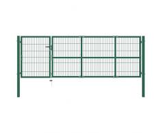 Festnight Cancello di Recinzione con Paletti Recinzione Giardino Cancelletto Giardino Cancelli Giardino 350x100 cm in Acciaio Verde