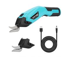 Forbici Elettriche Cutter per Tessuti, 4.0V Ricaricabile Taglierino Professionale Forbici Potatura Elettriche con Blocco di Sicurezza e Teste di Taglio Per Carta, Cartone, Pelle, Tappeto (8mm max)