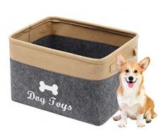 Geyecete - Feltro Cestino portaoggetti per Giocattoli per Cani e Animali, Pieghevole Contenitore per Giocattoli e Coperte per cani-38 x 27 x 25 cm-Grigio/Cachi