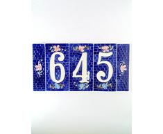 Numeri civici in ceramica,numero civico ceramica blu,tasselli mattoncini nb 3.Dim:Altezza 15cm,larghezza totale 30cm