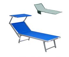 Totò Piccinni Salento Lettino Prendisole Pieghevole in Alluminio con TETTUCCIO mare spiaggia piscina giardino (Blu)