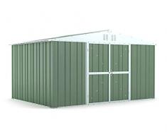 Box in Acciaio Zincato Casetta da Giardino in Lamiera 4.03 x 2.69 m x h2.17 m - 149 KG – 10.84 metri quadri (VERDE)