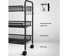 Carrello lavanderia e cucina in camera organizzatore e carrello di stoccaggio esile - 3 livelli Carrello pieghevole in metallo staccabile maglia con maniglia, freno multifunzione per esterno, bagno ve