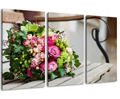 Colorato mazzo di rose Formato: tre pezzi 120x80 totale, pittura su tela coperta, enormi Foto XXL completamente finito e incorniciate con barella, incorniciatura sulla foto parete con cornice, più conveniente che la pittura o