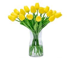 JUSTOYOU Mazzo da 20 tulipani artificiali in lattice dall’effetto realistico, fiori finti da bouquet per matrimonio, casa, giardino, decorazioni, giallo