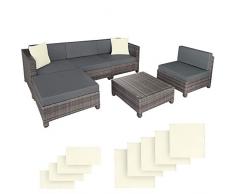TecTake 800804 Set di Mobile di Rattan Sintettico, Arredamento Giardino Set Completo, 2 Sedie 2 Panche Sgabello Tavolo, Set di Rivestimenti, con imbottitura da 10 cm (Grigio)