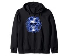 Teschio floreale con margherite blu e pianta rampicante Felpa con Cappuccio