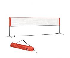 HOMCOM Rete Tennis e Badminton Portatile ad Altezza Regolabile, Rete Pallavolo da Giardino con Borsa da Trasporto, 510x102x107/120/155cm, Rossa e Nera