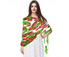 Donne Grande Seta Feeling Modello Ciliegia Pianta Frutta Estate Macchia Sciarpa Grandi Scialli per Foulard e Collo per Vacanze, Cherry Pattern Pianta Frutta Estate 1, L