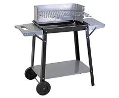 Esclusivo BBQ LUX rettangolare in acciaio inox con ruote per spostarlo comodamente e supporti laterali - 90 x 32 cm - barbecue barbeque grill portatile utilizzabile con carbonella, carbone e legna ideale per picnic da giardino,