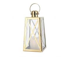 TRIROCKS Lanterna decorativa in acciaio inox, alta 30 cm, con pannelli in vetro temperato, perfetta per decorazioni per la casa, soggiorno, feste, eventi, tavolo, interni ed esterni (oro)