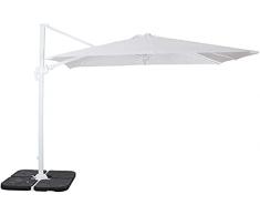 Megashopitalia Ombrellone da Giardino 3X3 Bianco Base Decentrata Alluminio Telo Poliestere 250gr Impermeabile e Rotazione 360° Piscina Giardino Terrazzo Bar Ristorante (Telo Bianco e Struttura Bianca)