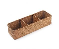 Cesta Portaoggetti Seagrass Scatola di Vimini Rettangolare con Scomparti per Organizzare di Carta Igienica Naturale (37cm x 12cm x 8cm)