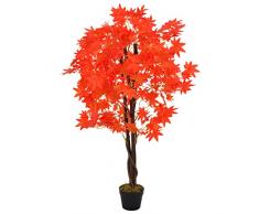 vidaXL Albero di Acero Artificiale con Vaso Realistico Pianta Finta per Interni Decorazione Floreale Rosso 120 cm in Plastica e Poliestere